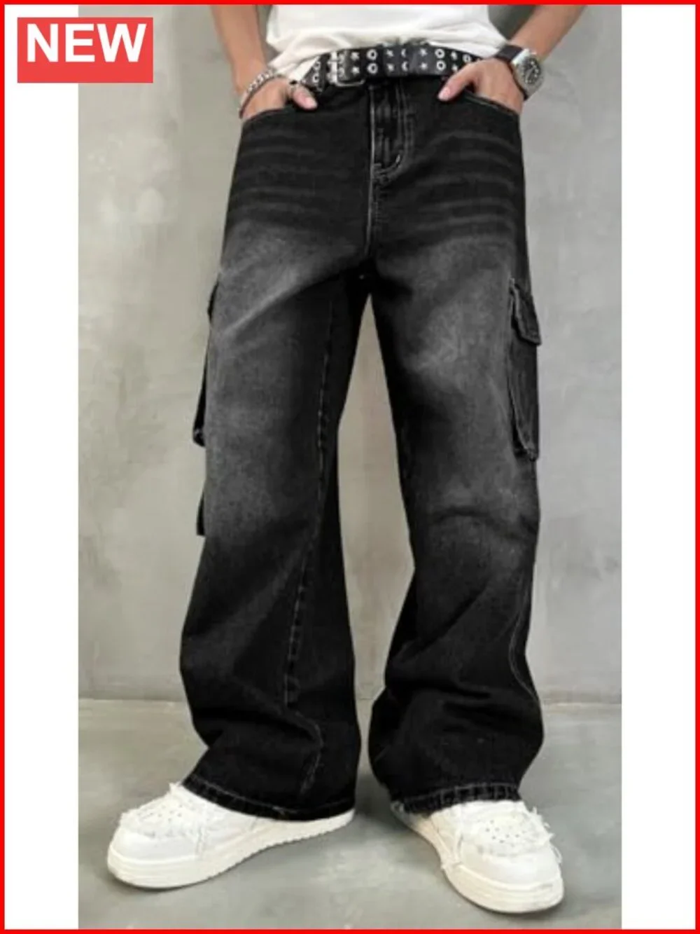 Baggy Cargo Jeans Y2K Wide Leg Denim Pants Streetwear Loose Fit Hip Hop